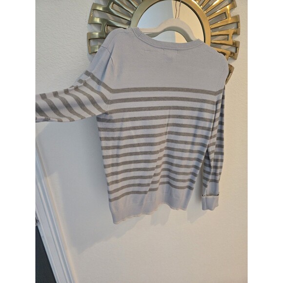 Comfy Casual Lounge Calvin Klein Baby Blue And Gray Stripe Preppy Sweater - Picture 5 of 5